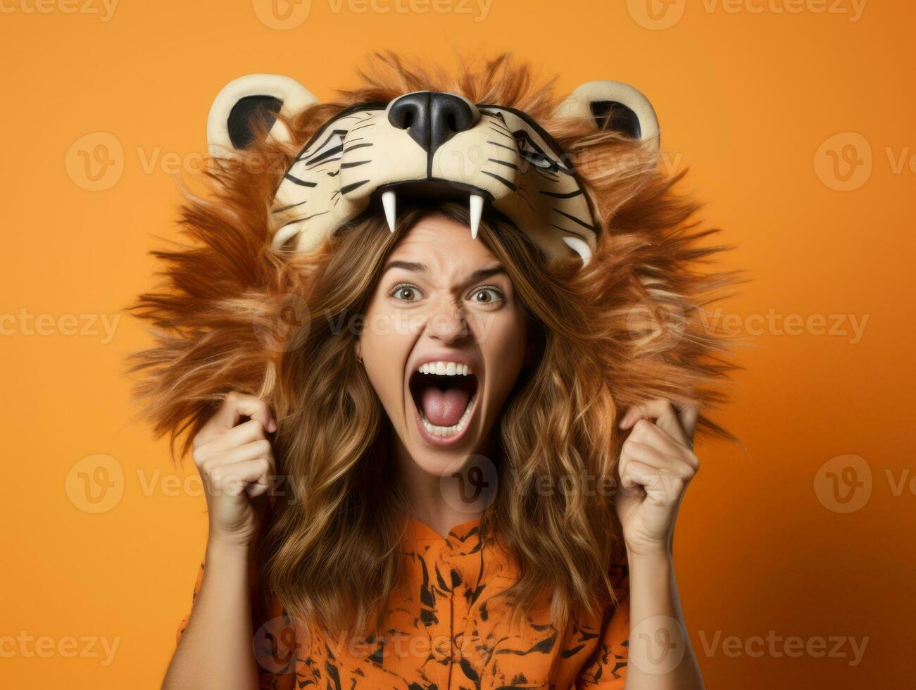 Woman in a Halloween costume with a playful pose AI Generative photo