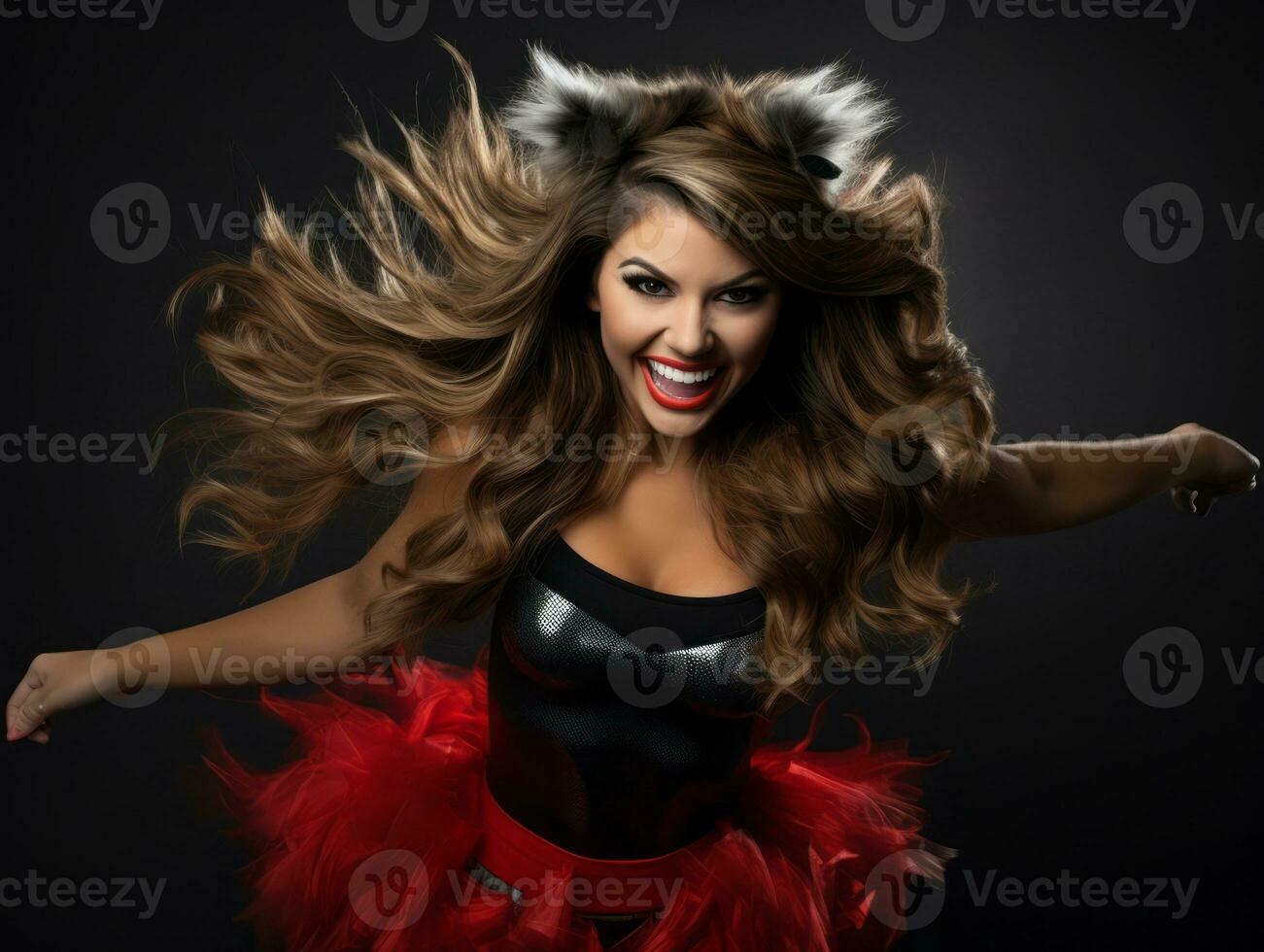 Woman in a Halloween costume with a playful pose AI Generative photo
