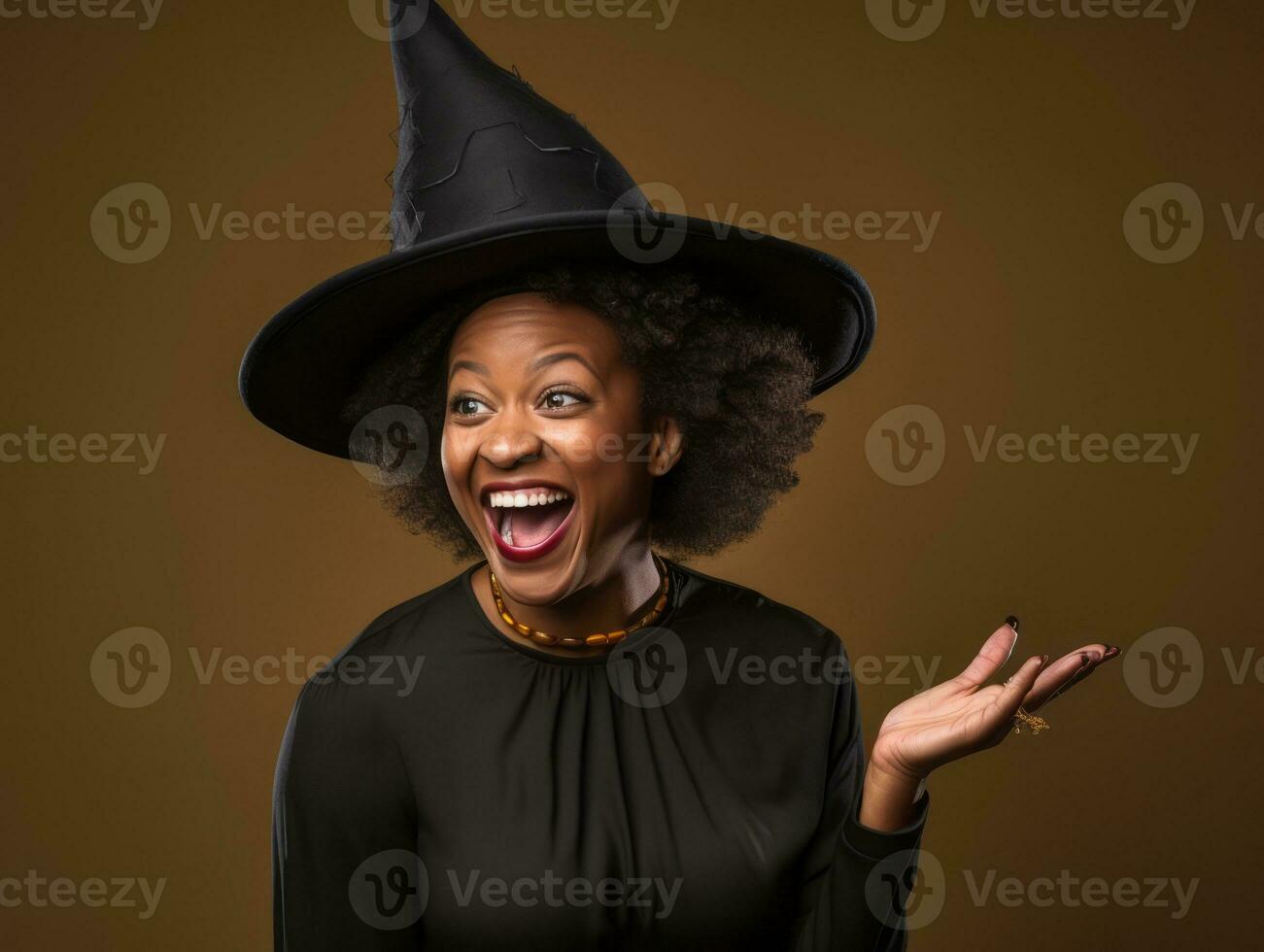 Woman in a Halloween costume with a playful pose AI Generative photo