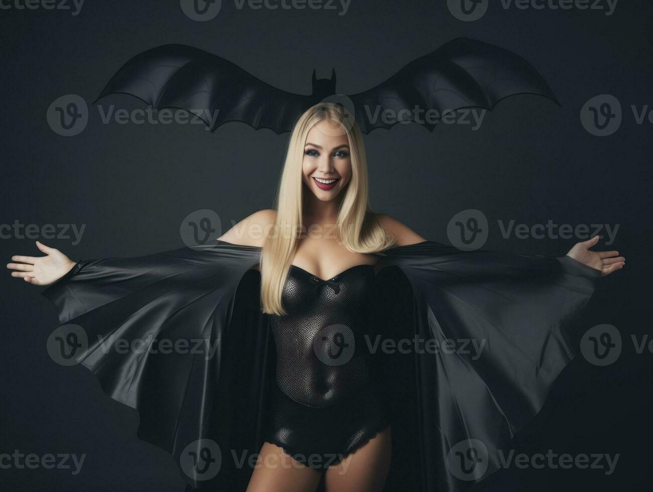 Woman in a Halloween costume with a playful pose AI Generative photo