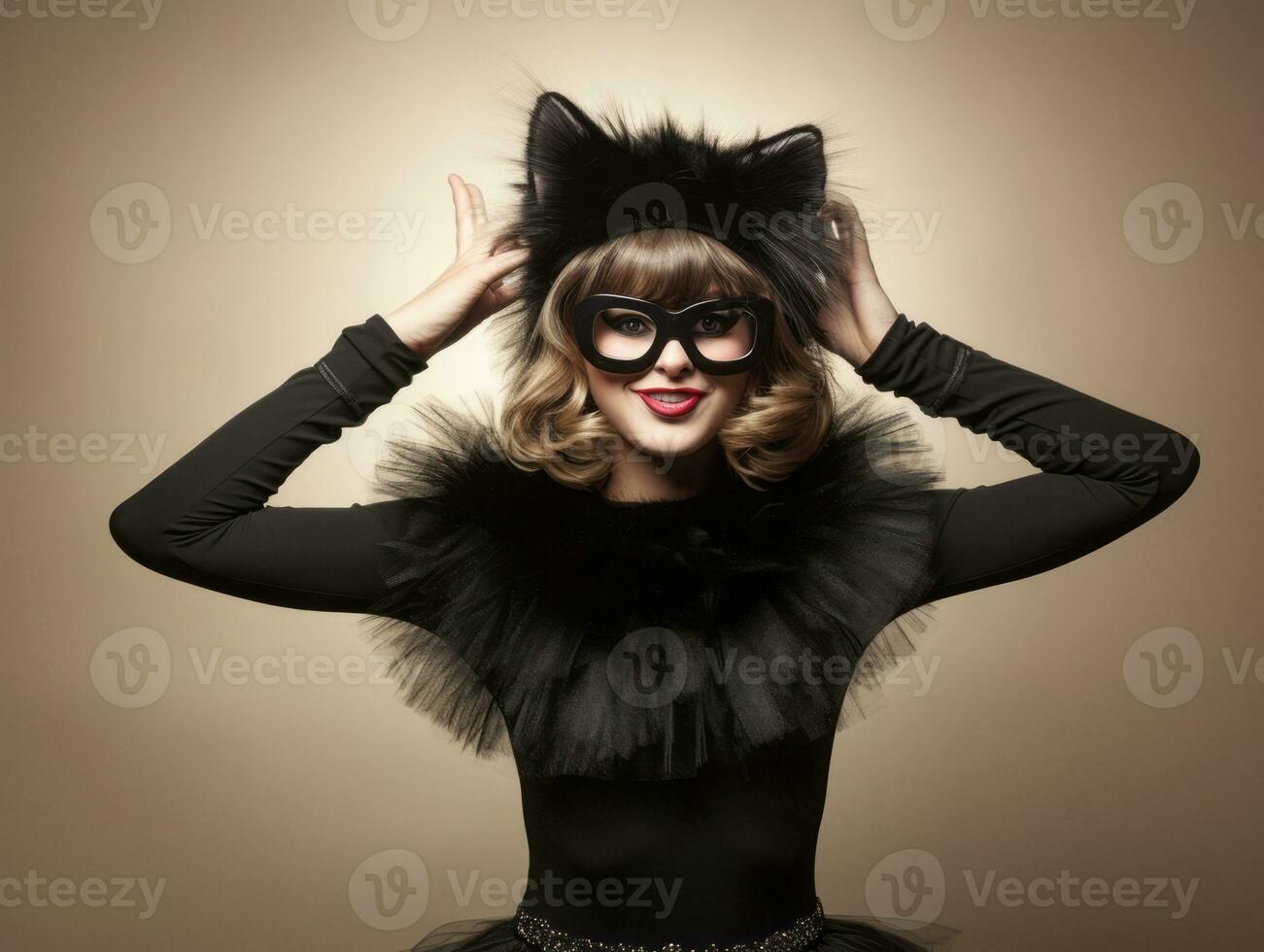 Woman in a Halloween costume with a playful pose AI Generative photo