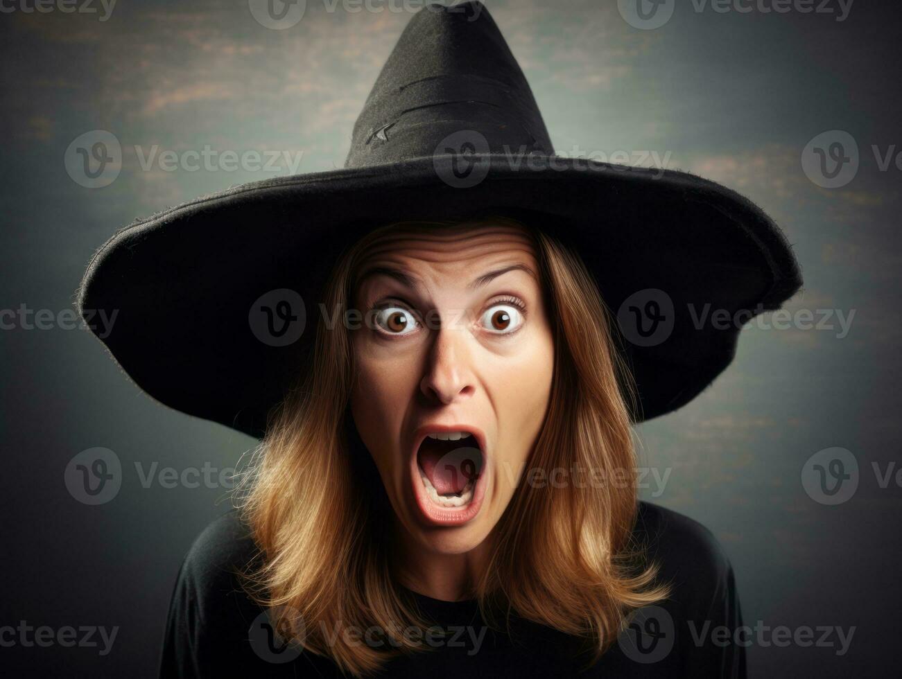 Woman in a Halloween costume with a playful pose AI Generative photo