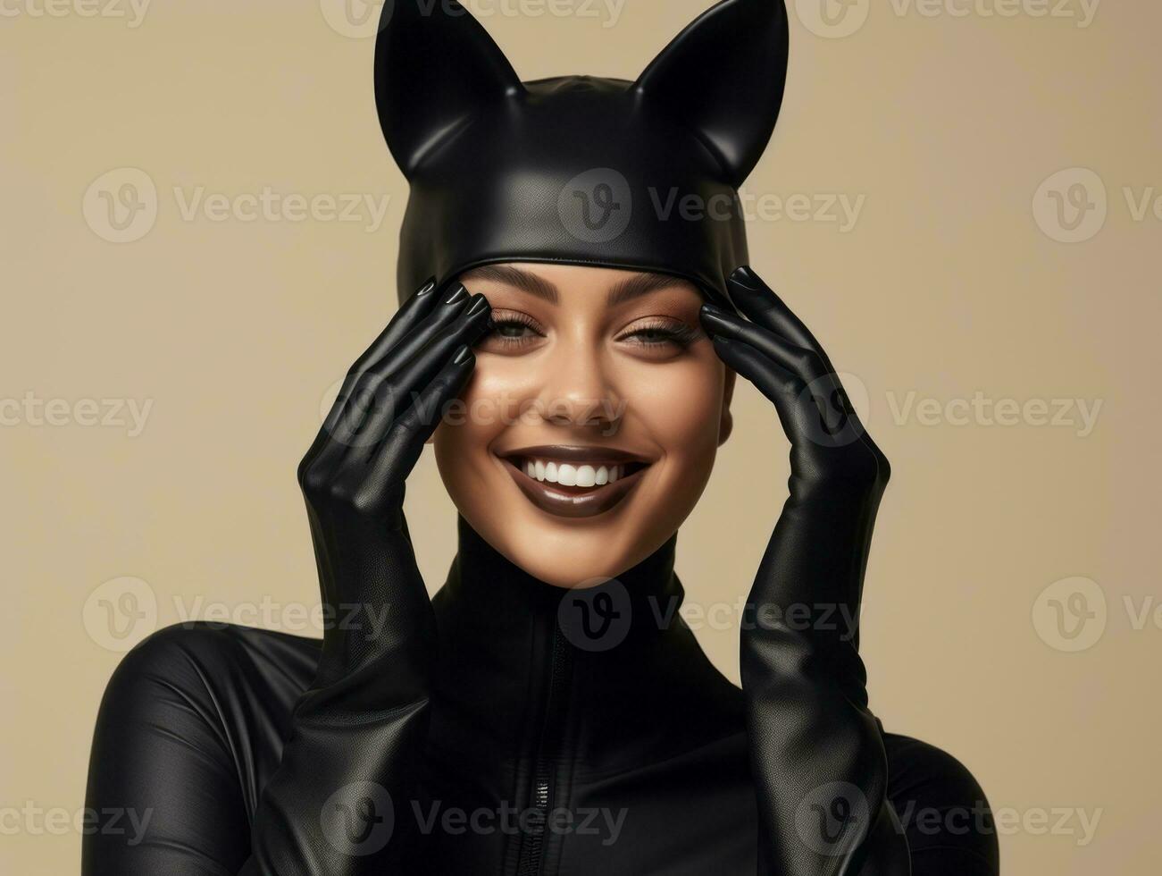 Woman in a Halloween costume with a playful pose AI Generative photo