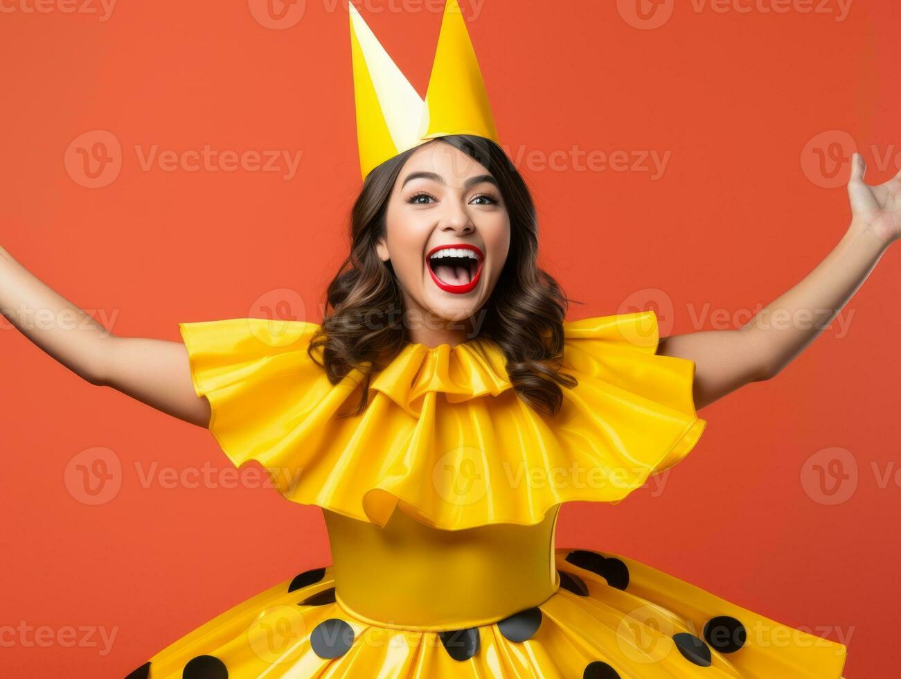 Woman in a Halloween costume with a playful pose AI Generative photo