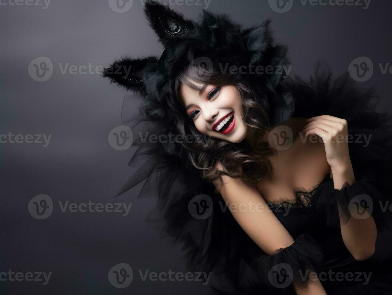 Woman in a Halloween costume with a playful pose AI Generative photo