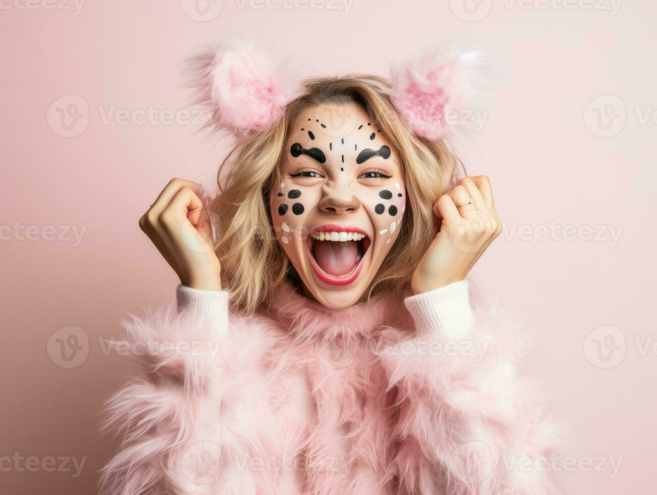 Woman in a Halloween costume with a playful pose AI Generative photo