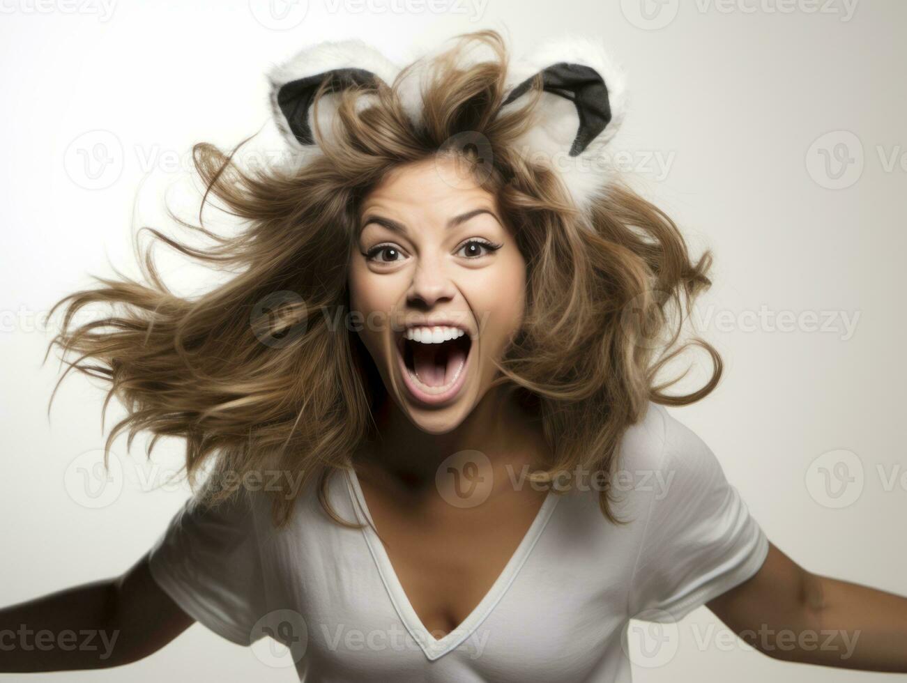 Woman in a Halloween costume with a playful pose AI Generative photo