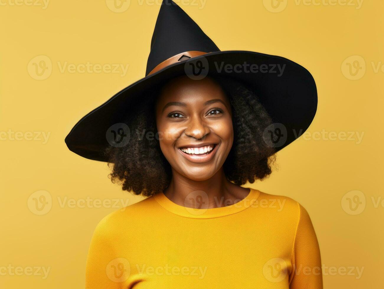 Woman in a Halloween costume with a playful pose AI Generative photo