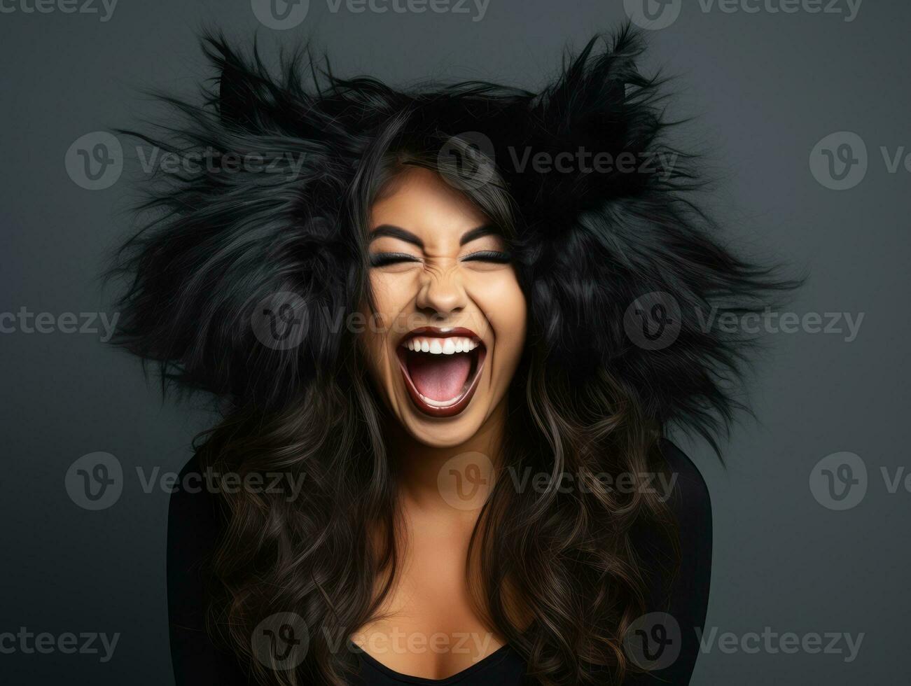 Woman in a Halloween costume with a playful pose AI Generative photo