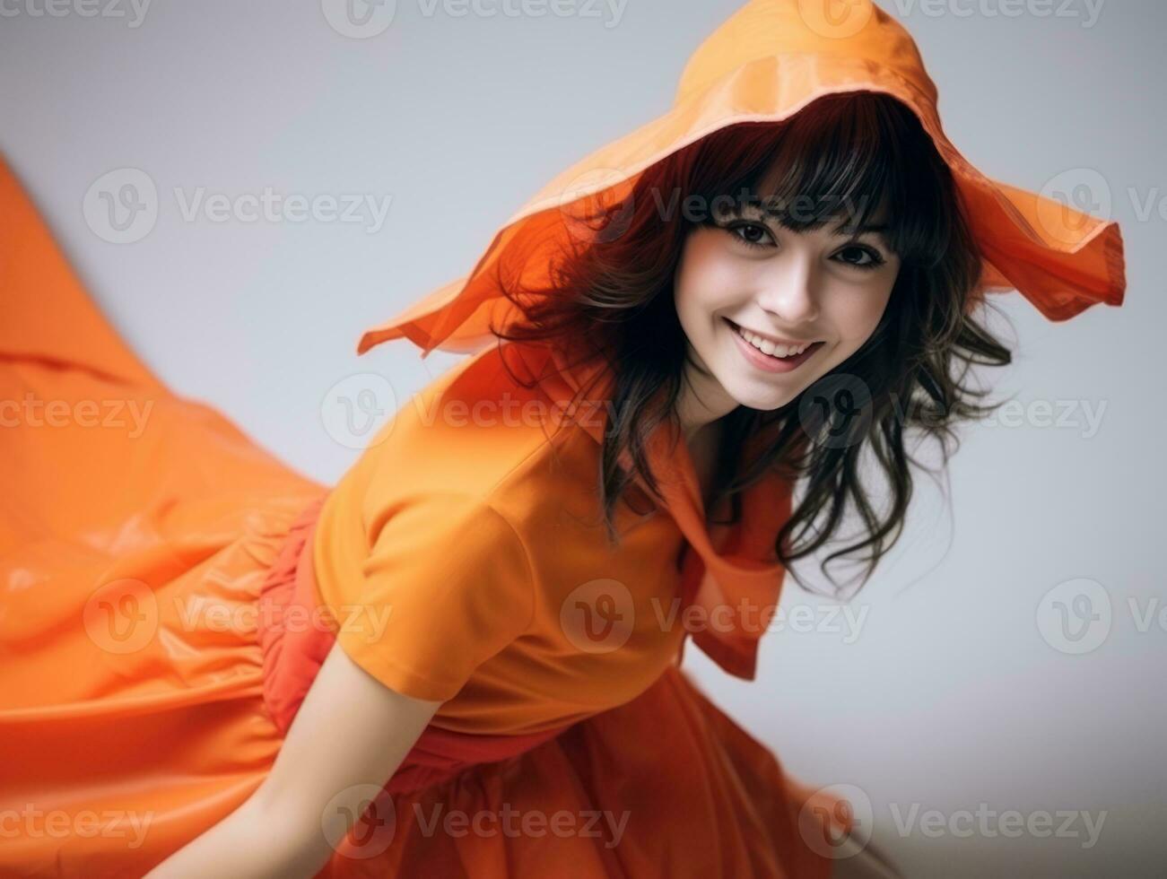 Woman in a Halloween costume with a playful pose AI Generative photo