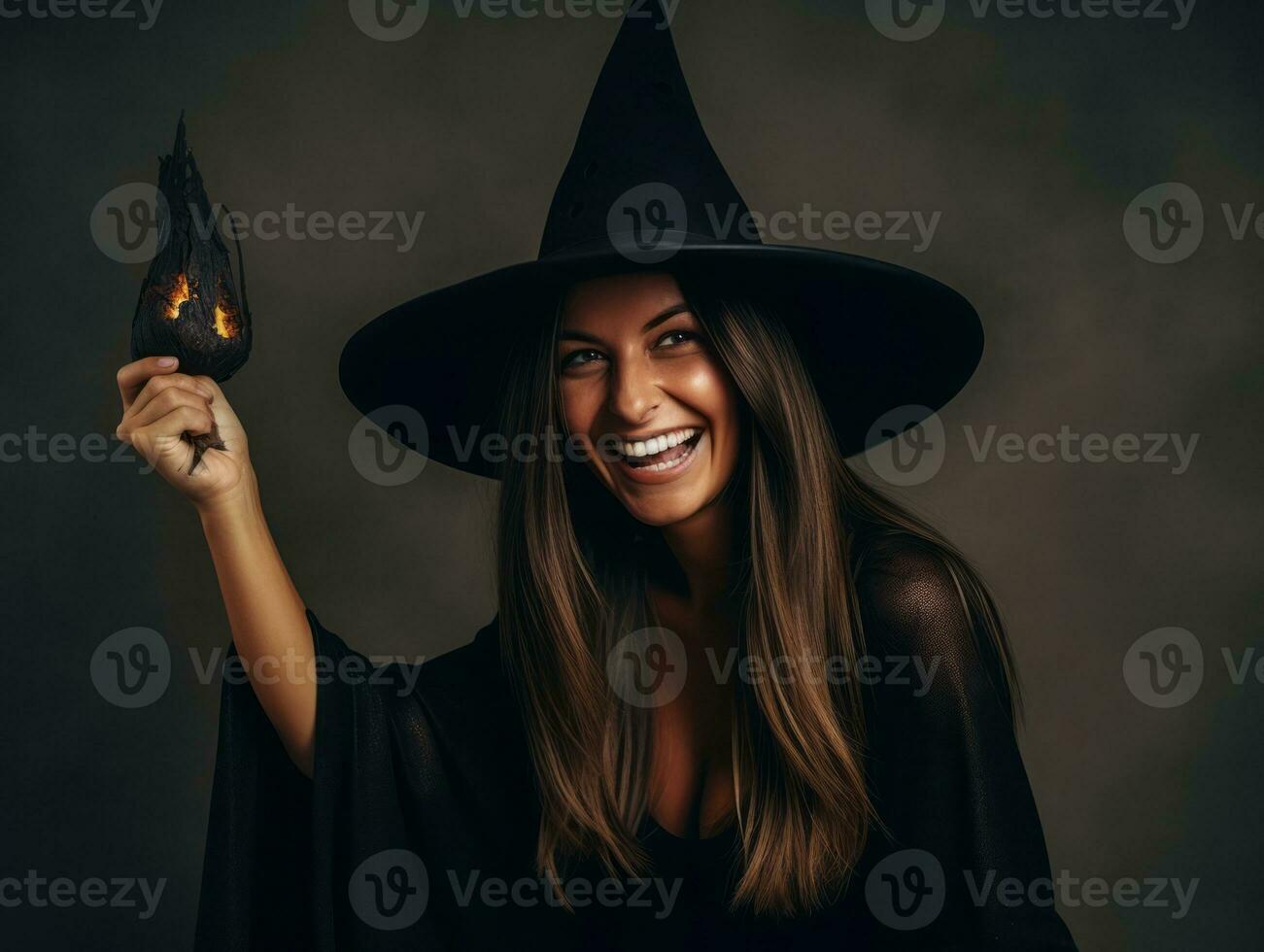 Woman in a Halloween costume with a playful pose AI Generative photo