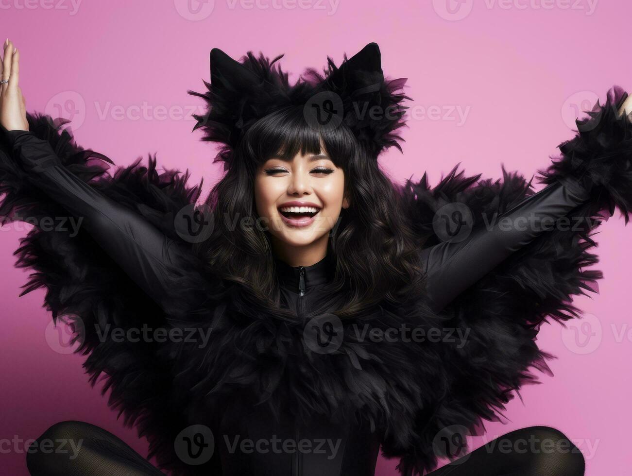 Woman in a Halloween costume with a playful pose AI Generative photo