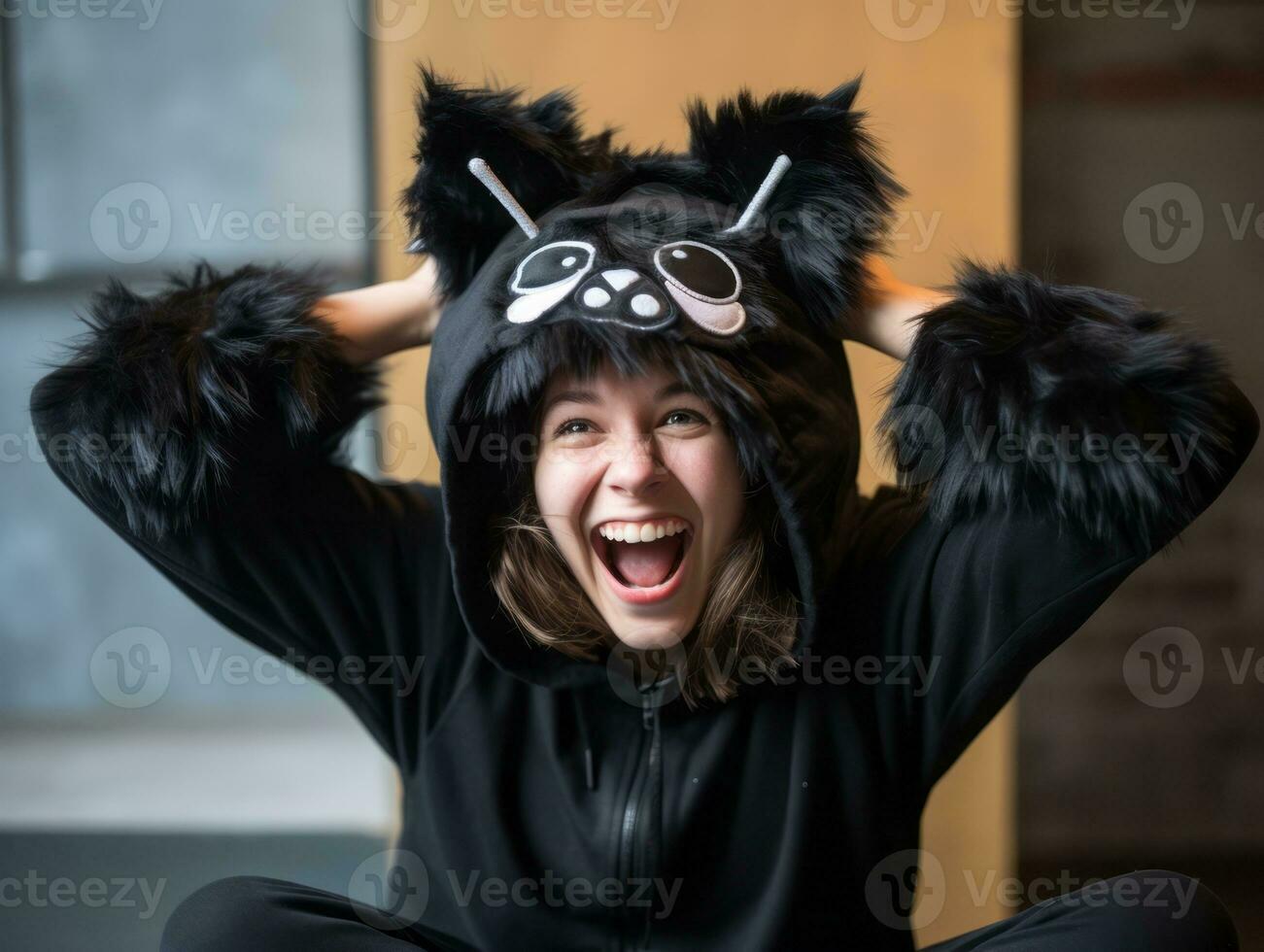Woman in a Halloween costume with a playful pose AI Generative photo
