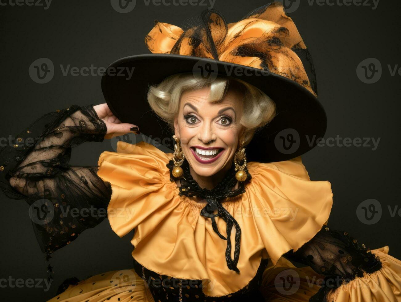 Woman in a Halloween costume with a playful pose AI Generative photo