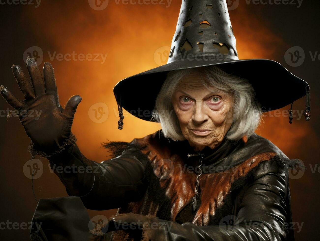 Woman in a Halloween costume with a playful pose AI Generative photo