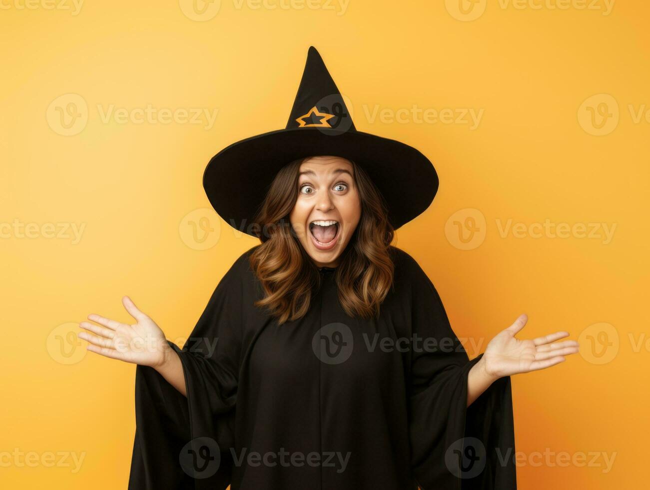 Woman in a Halloween costume with a playful pose AI Generative photo