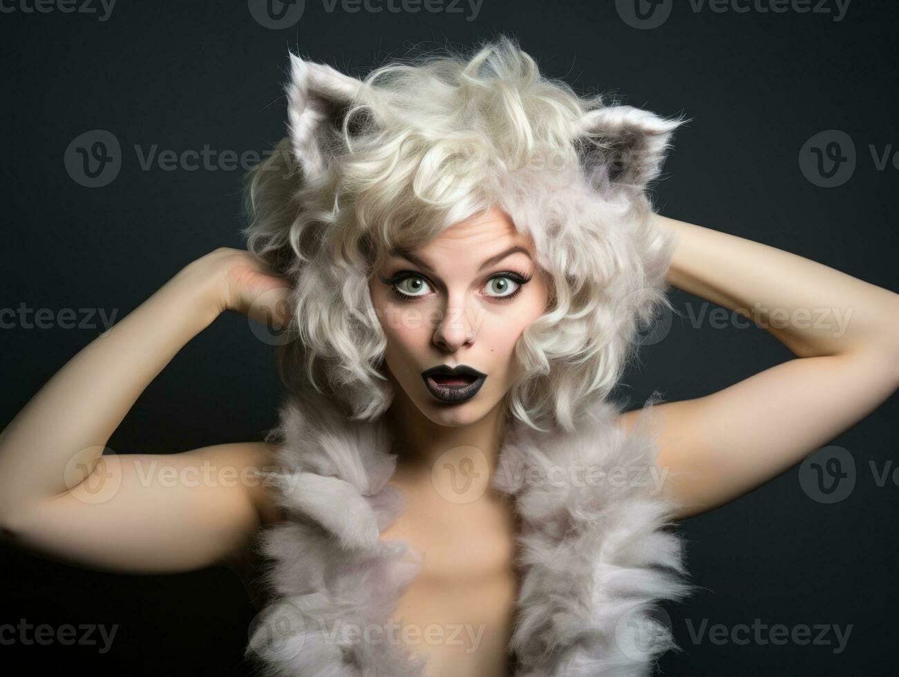 Woman in a Halloween costume with a playful pose AI Generative photo