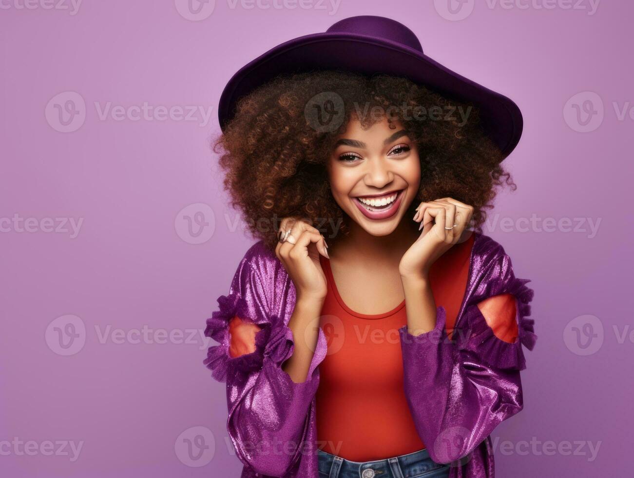 mujer en un Víspera de Todos los Santos disfraz con un juguetón actitud ai generativo foto