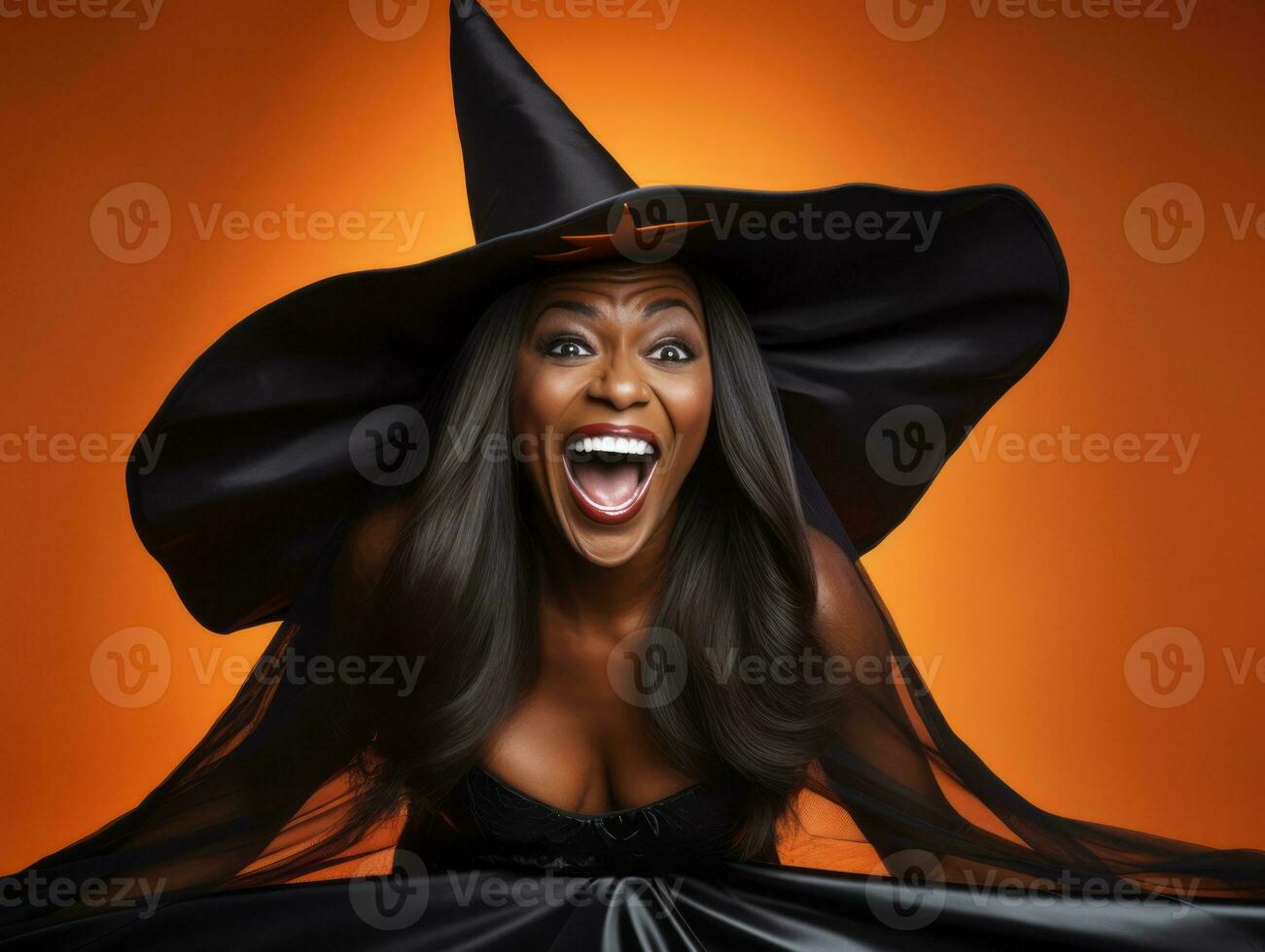 Woman in a Halloween costume with a playful pose AI Generative photo