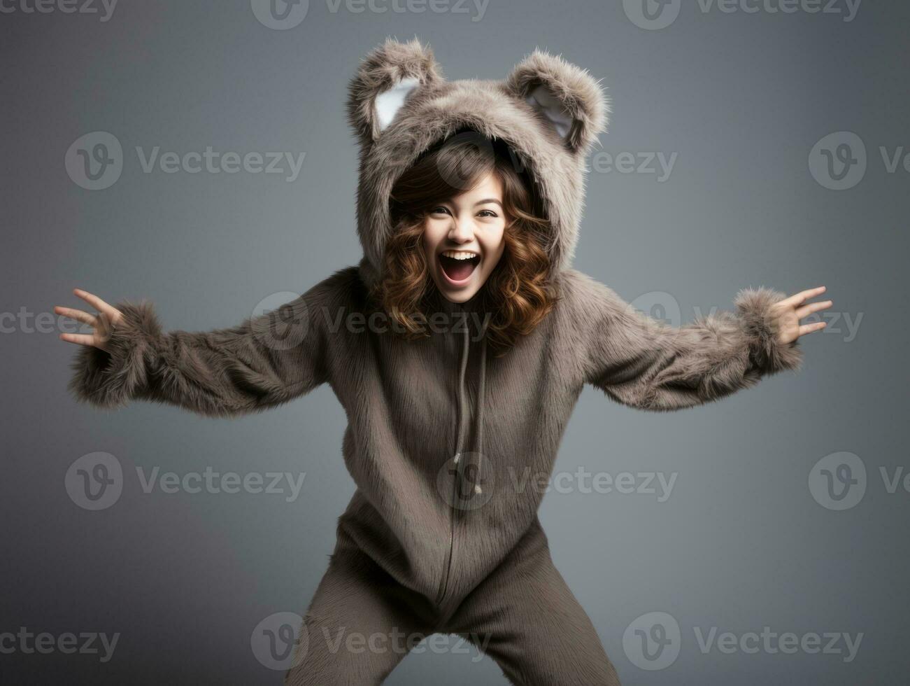Woman in a Halloween costume with a playful pose AI Generative photo