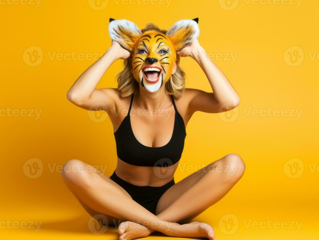 Woman in a Halloween costume with a playful pose AI Generative photo