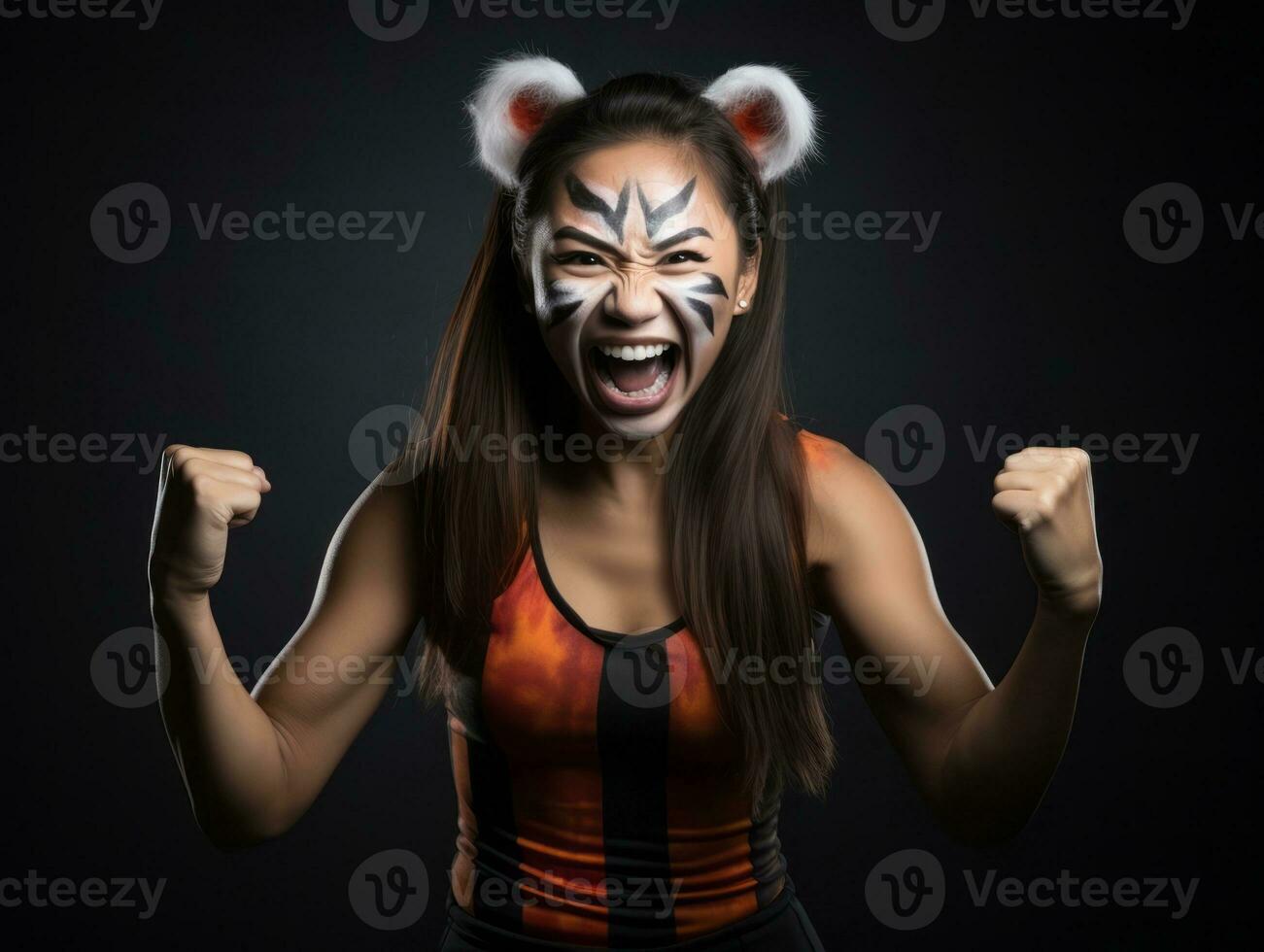 Woman in a Halloween costume with a playful pose AI Generative photo