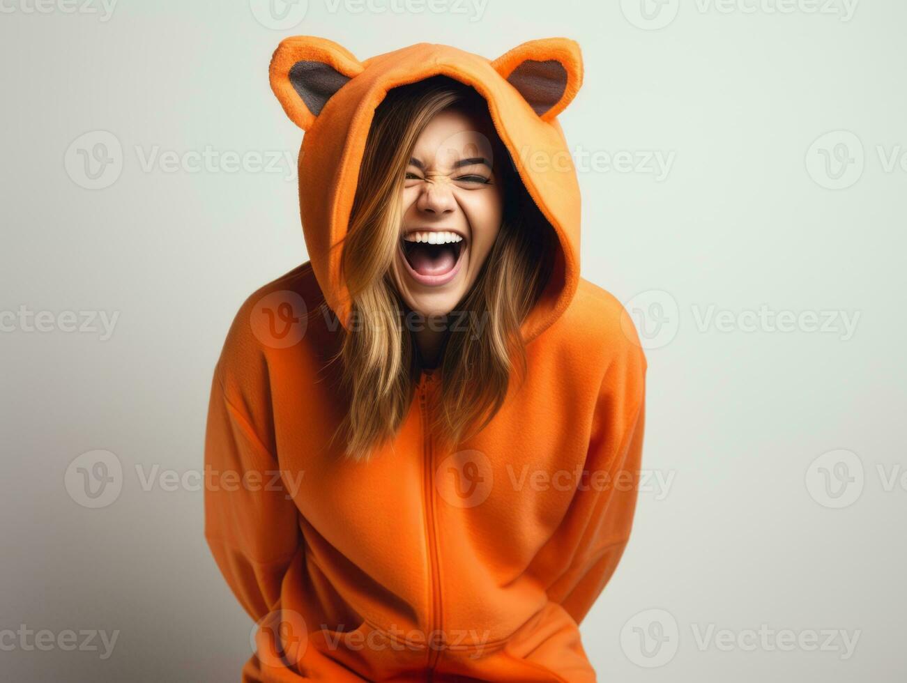 Woman in a Halloween costume with a playful pose AI Generative photo