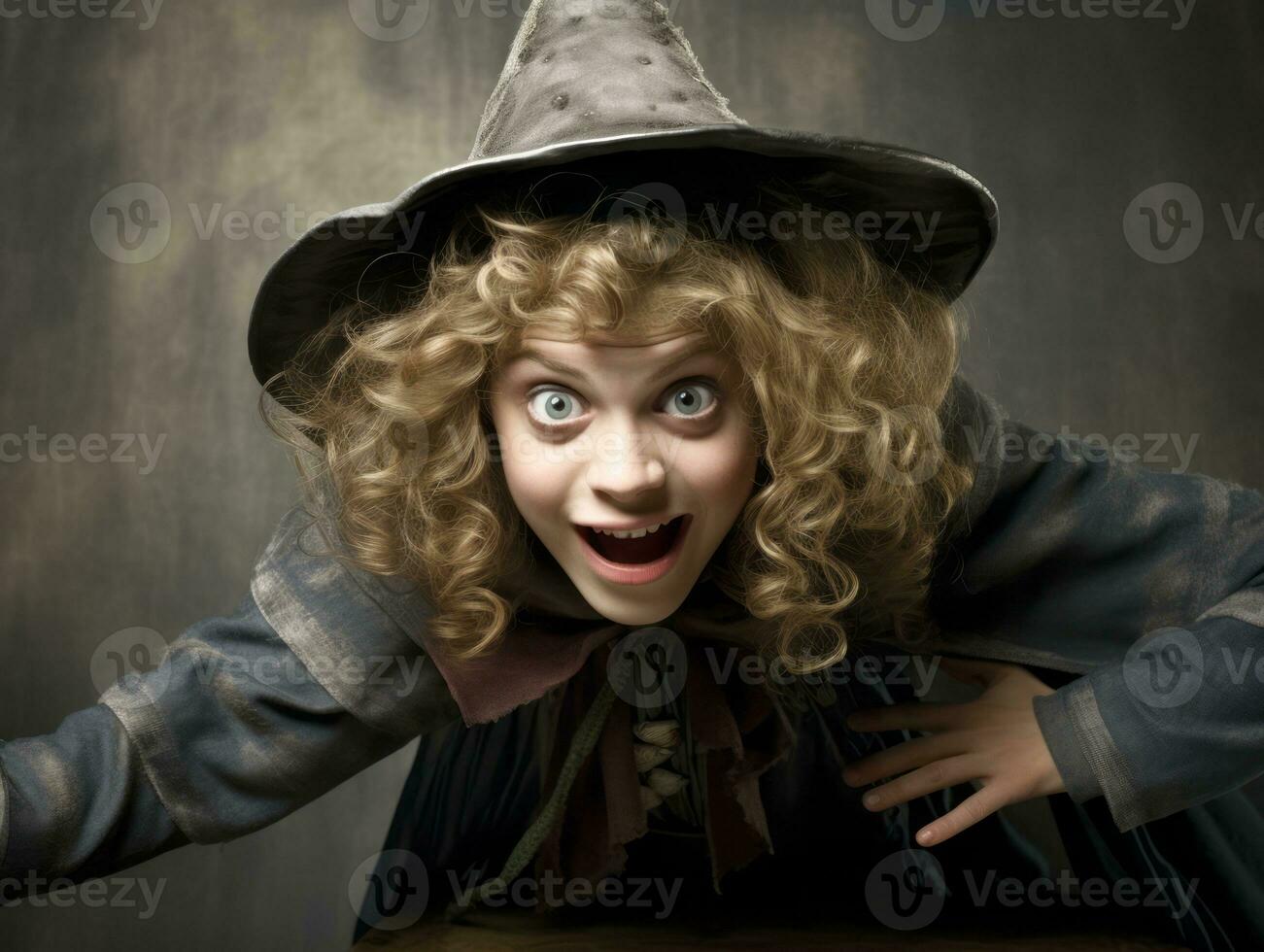 Woman in a Halloween costume with a playful pose AI Generative photo