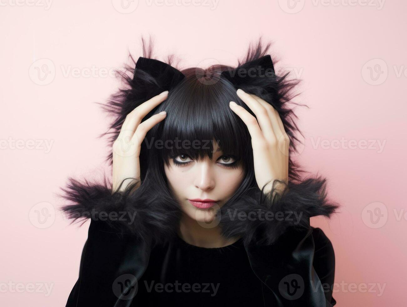Woman in a Halloween costume with a playful pose AI Generative photo