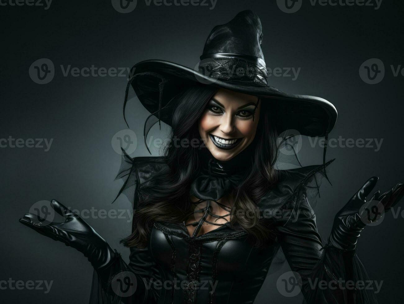 Woman in a Halloween costume with a playful pose AI Generative photo