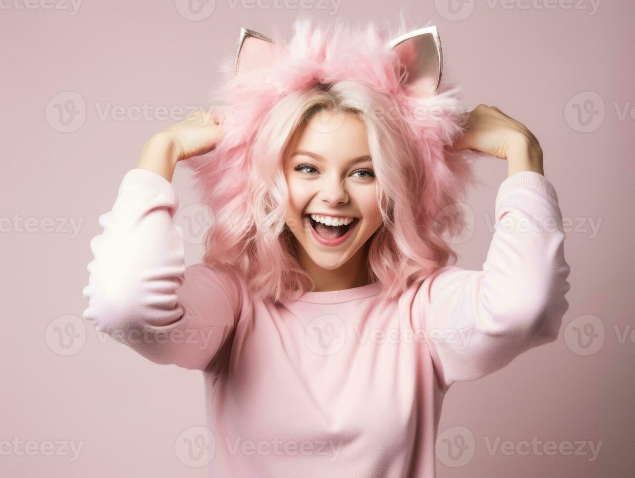 Woman in a Halloween costume with a playful pose AI Generative photo