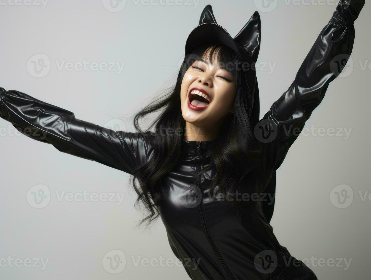 Woman in a Halloween costume with a playful pose AI Generative photo