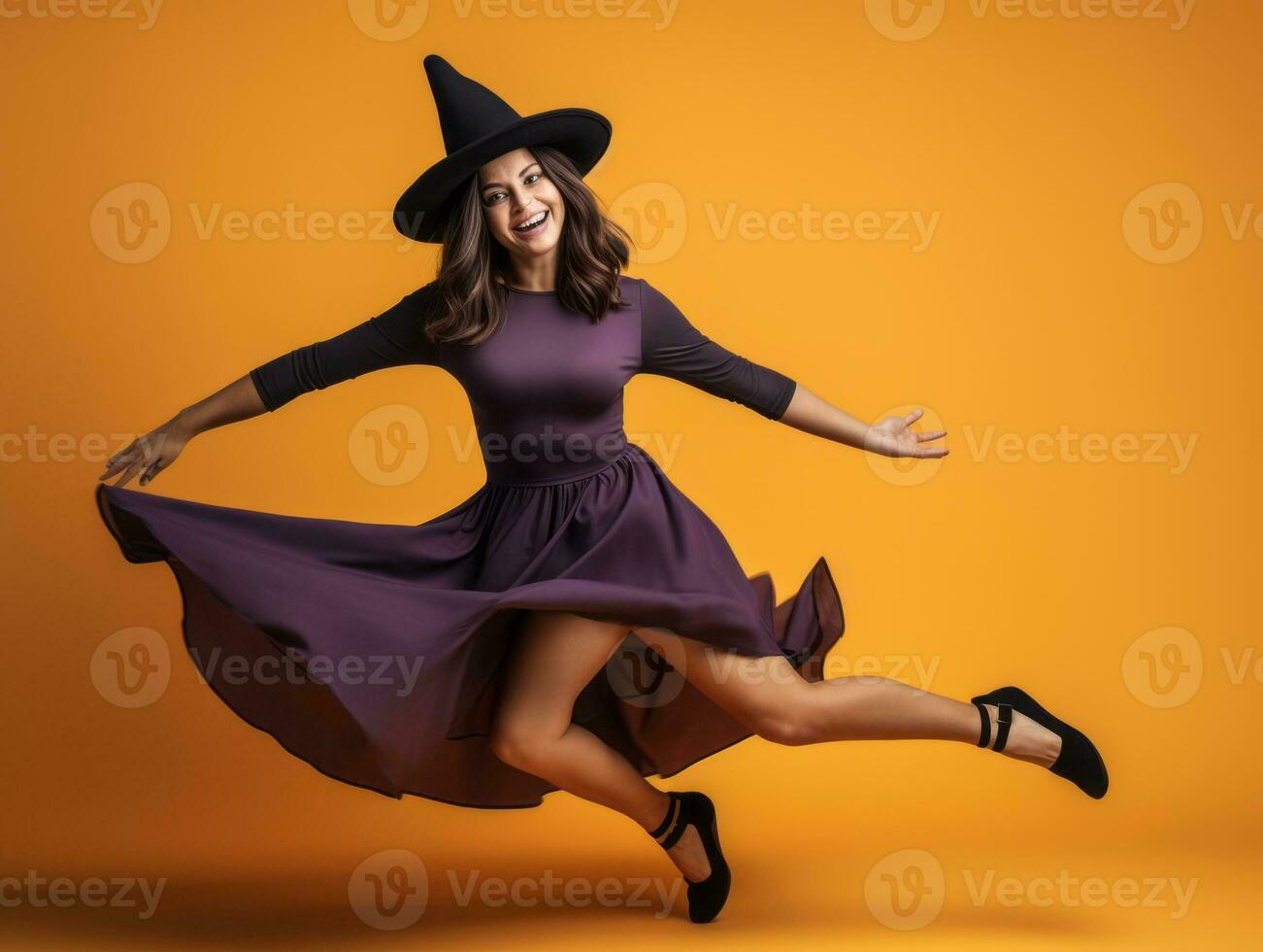 Woman in a Halloween costume with a playful pose AI Generative photo
