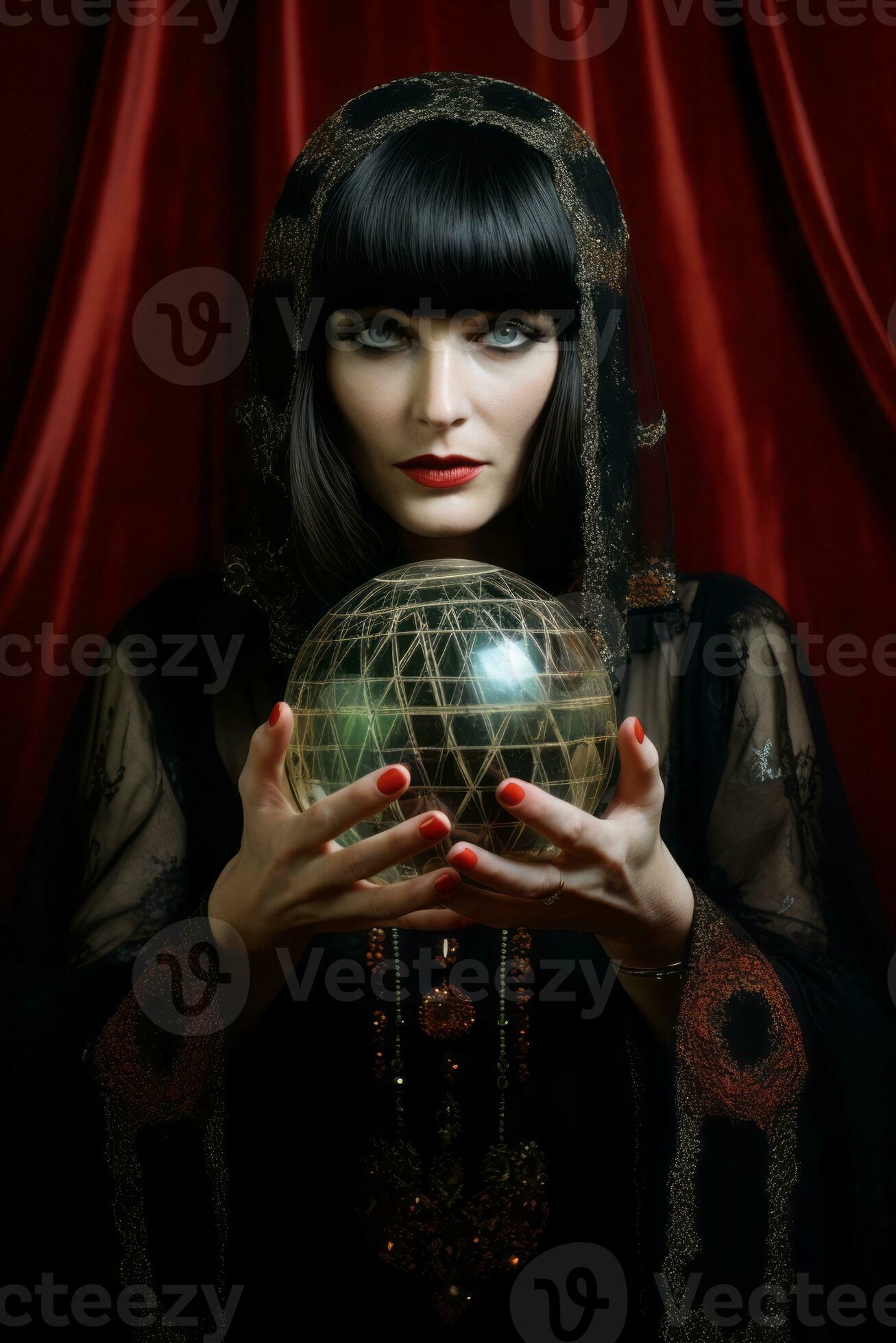 Woman telling from a crystal ball dressed as a mysterious fortune teller AI Generative 28918806