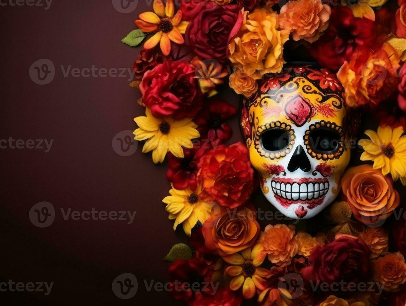 día de el muerto composición con Copiar espacio ai generativo foto