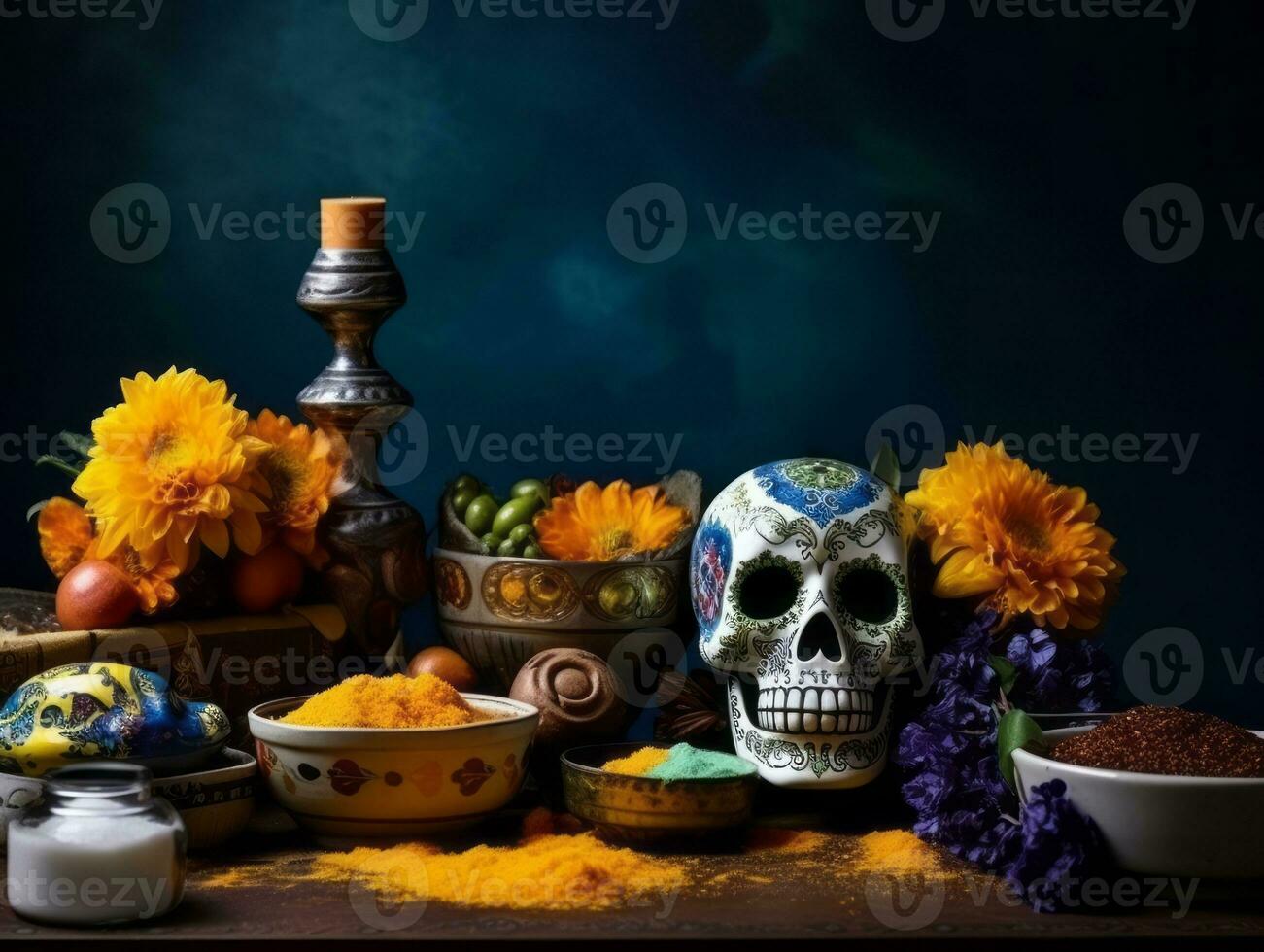 día de el muerto composición con Copiar espacio ai generativo foto