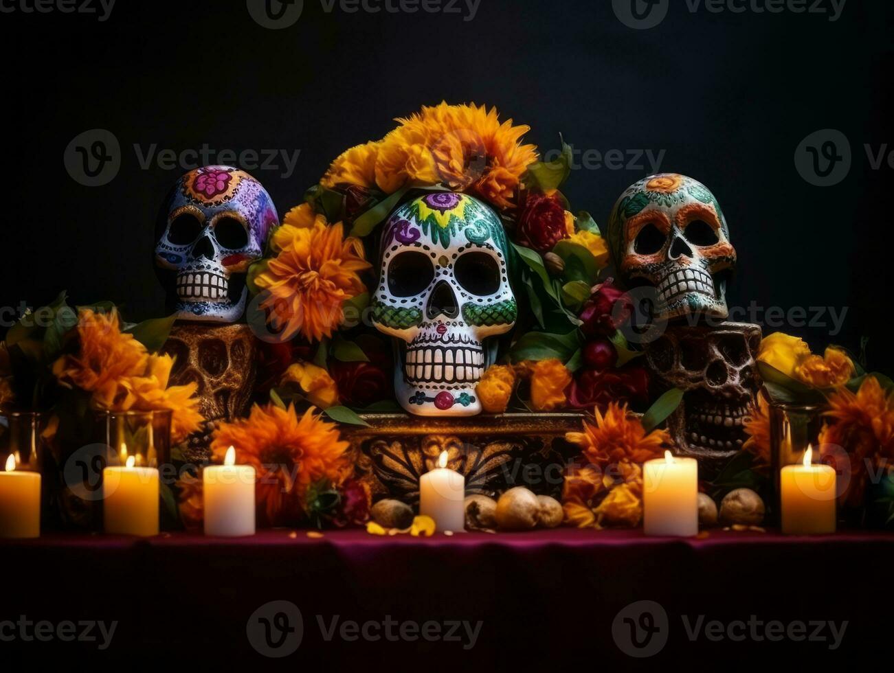 día de el muerto composición con Copiar espacio ai generativo foto