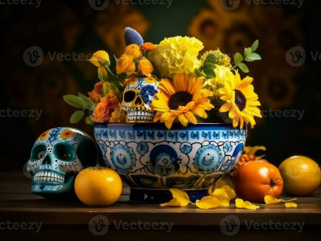 Day of the Dead composition with copy space AI Generative photo