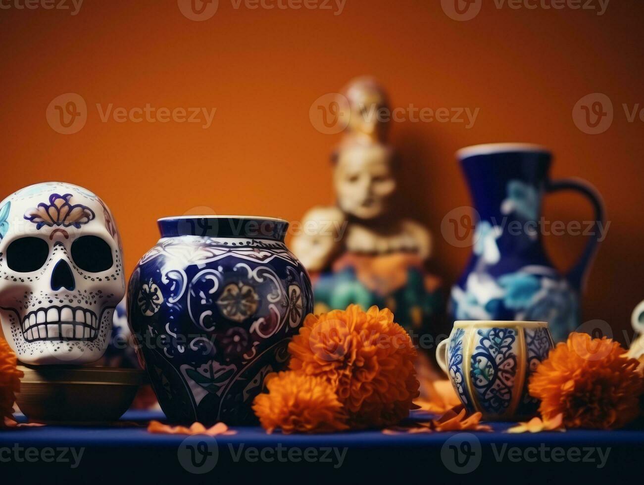 día de el muerto composición con Copiar espacio ai generativo foto