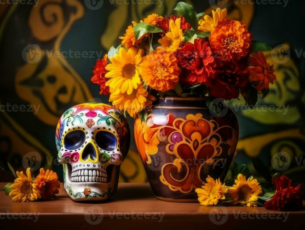 Day of the Dead composition with copy space AI Generative photo