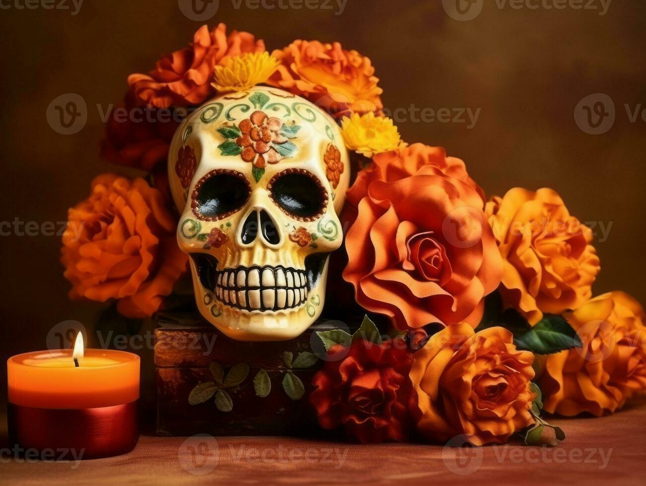 Day of the Dead composition with copy space AI Generative photo