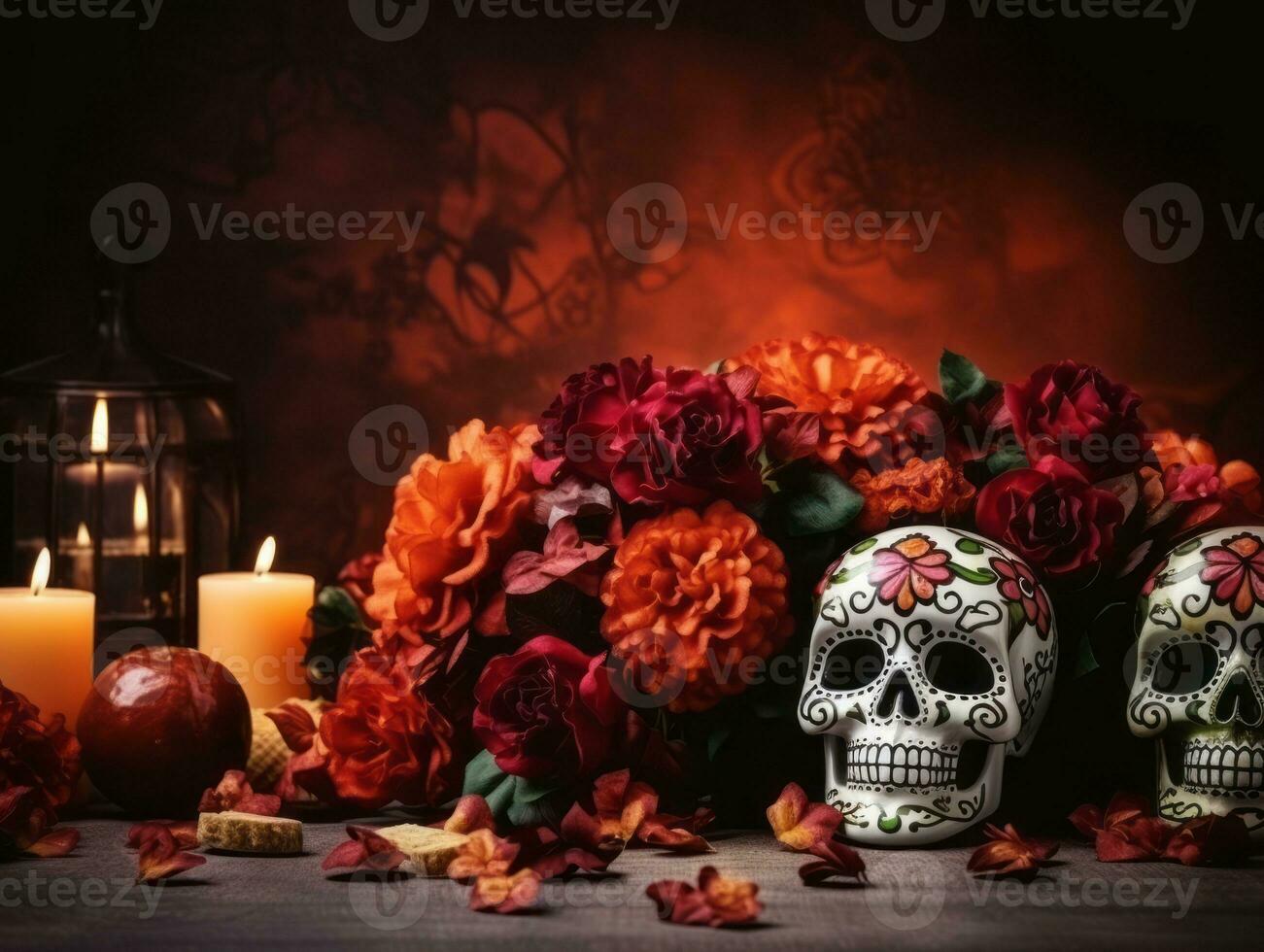 Day of the Dead composition with copy space AI Generative photo