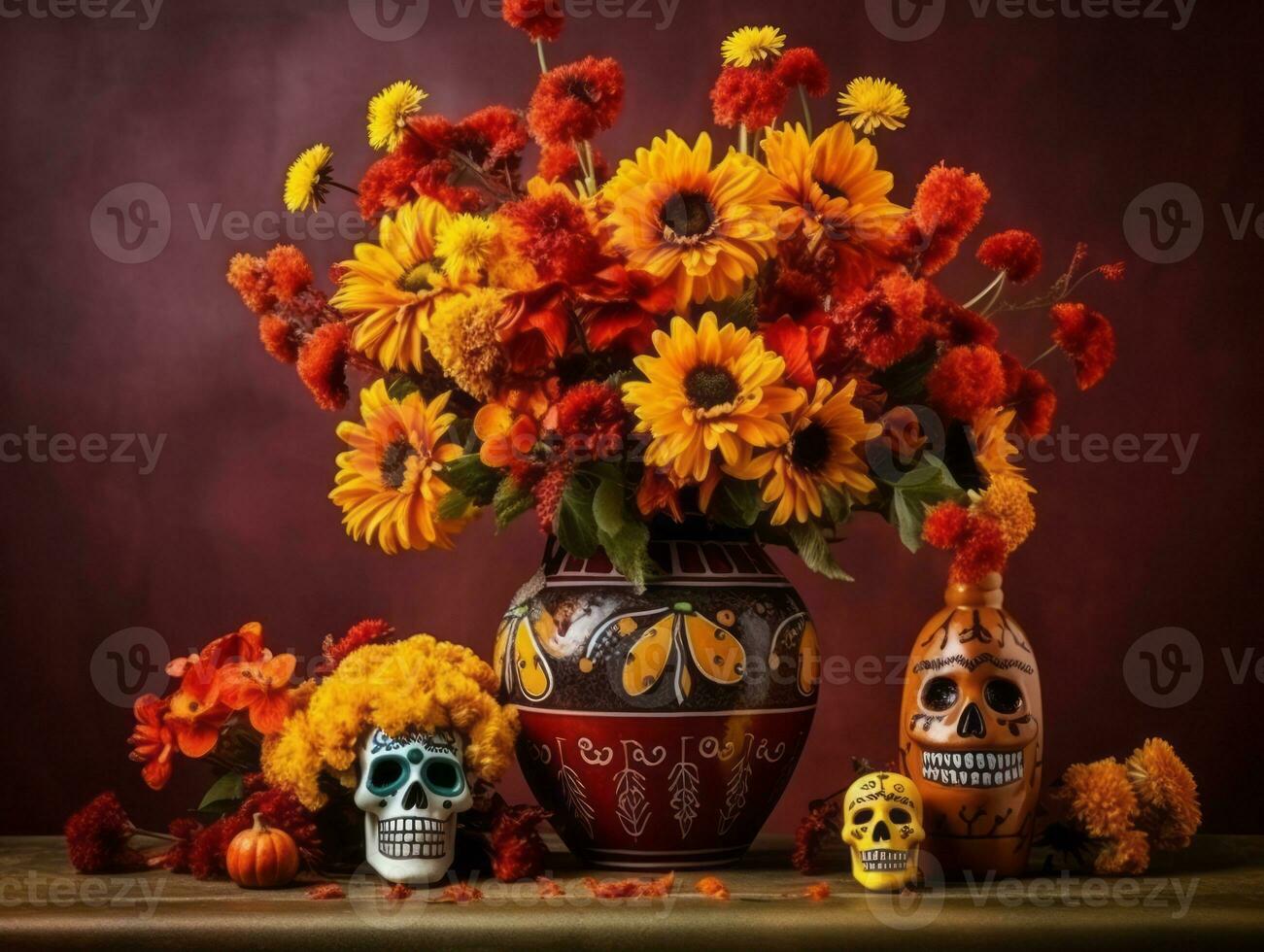 Day of the Dead composition with copy space AI Generative photo