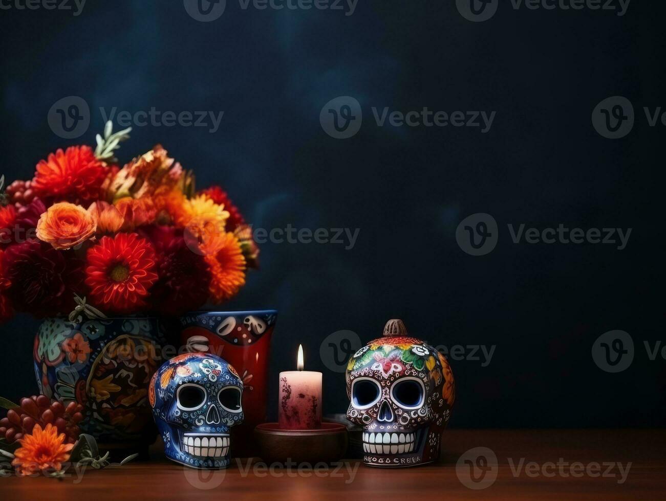 día de el muerto composición con Copiar espacio ai generativo foto