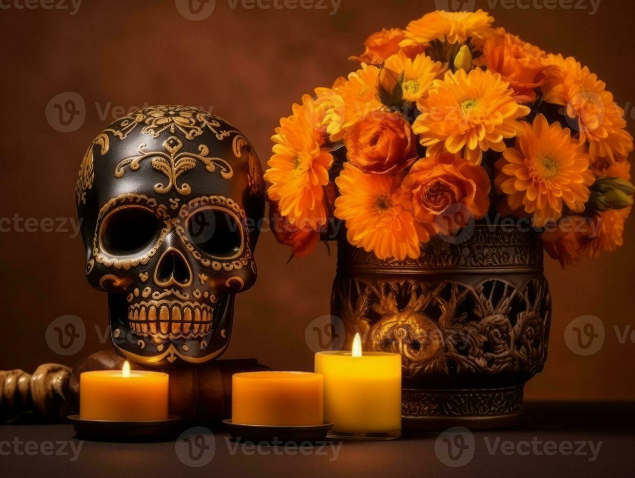 Day of the Dead composition with copy space AI Generative photo