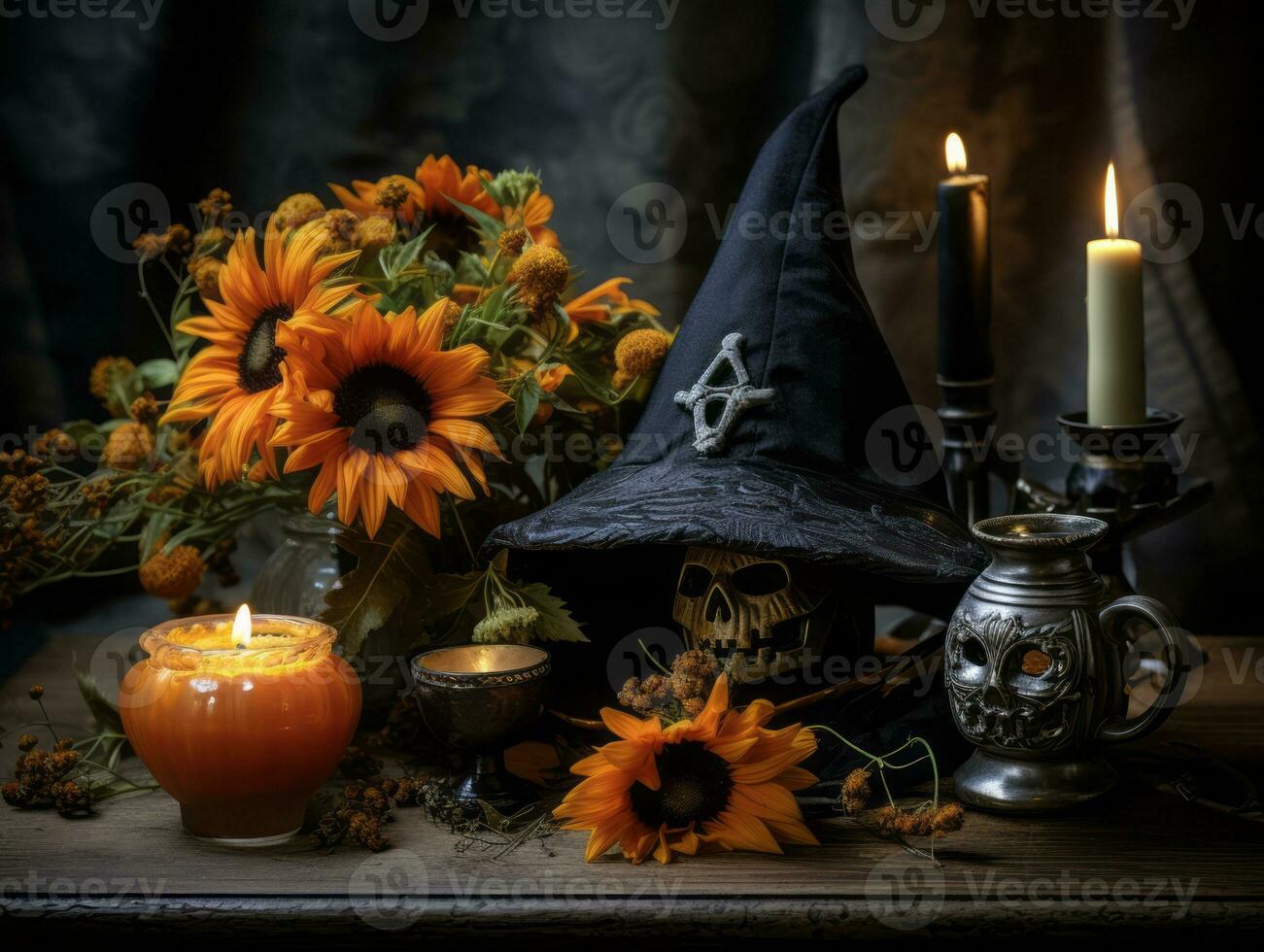 Halloween composition AI Generative photo