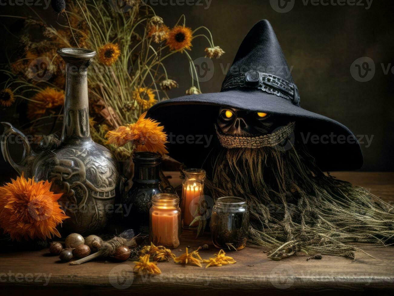 Halloween composition AI Generative photo