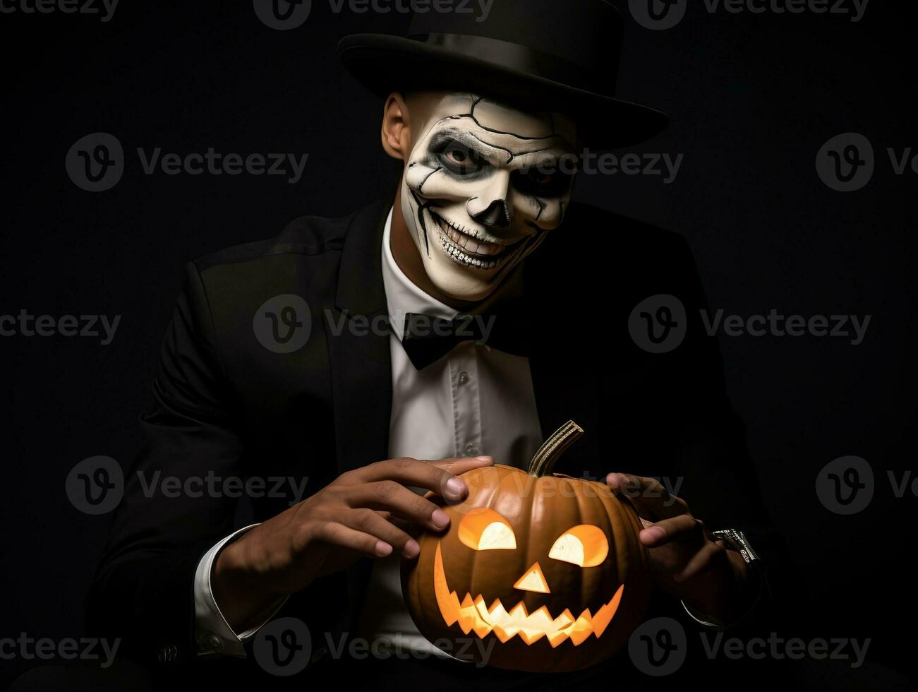 Man in a Halloween costume with a playful pose AI Generative photo
