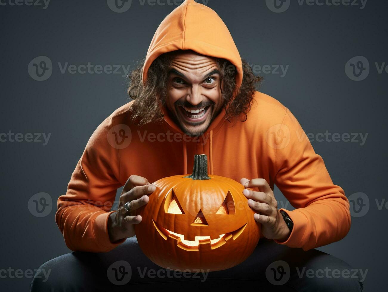 Man in a Halloween costume with a playful pose AI Generative photo