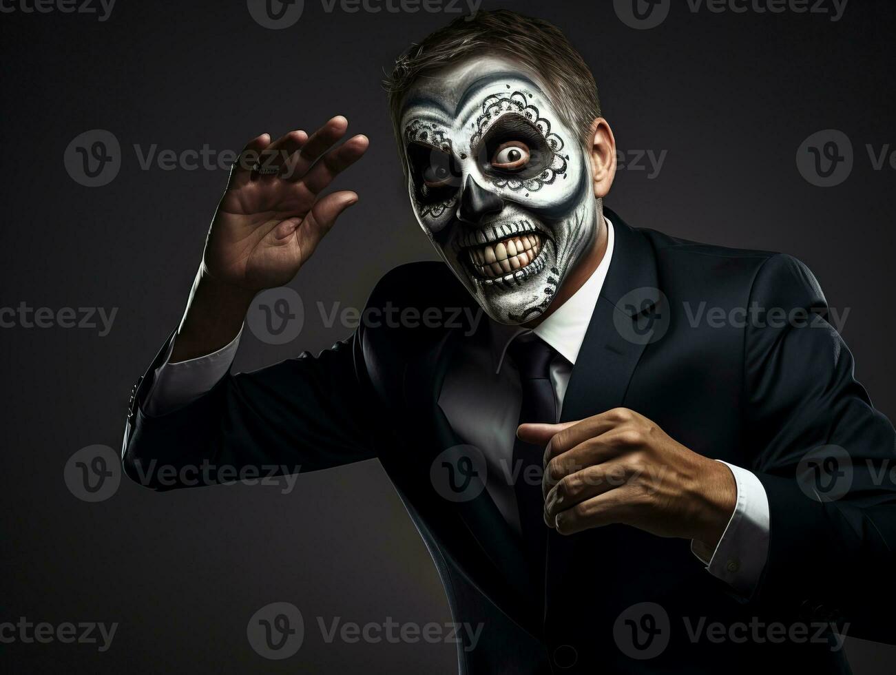 Man in a Halloween costume with a playful pose AI Generative photo